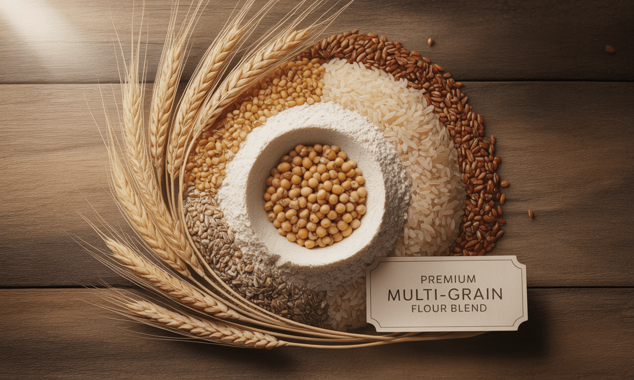 Illustration of grains and pulses for a blended atta